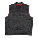 Double-Stitched Black Leather Vest Featuring Inner Flag Design Leathers Crafted