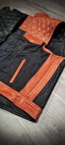 Orange black double-Sided Leather Biker Vest – Versatile Style, Ultimate Durability Leathers Crafted