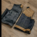 "Revolutionize Your Ride: Dual-Sided Camel & Black Leather Biker Vest" Leathers Crafted