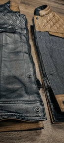 "Revolutionize Your Ride: Dual-Sided Camel & Black Leather Biker Vest" Leathers Crafted