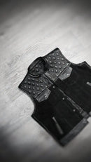 "Blackout Classic: Leather and Canvas Biker Vest" Leathers Crafted