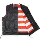 Stylish Diamond Quilted Black Leather Vest Featuring Double Stitching and Flag Liner Leathers Crafted