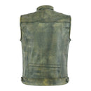 Vintage Edge: Distressed Brown Leather Biker Vest Leathers Crafted
