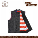 Double-Stitched Black Leather Vest Featuring Inner Flag Design Leathers Crafted