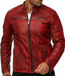 Bloody Red Color Men's Biker Leather Jacket Leathers Crafted