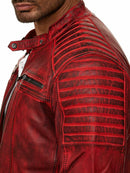 Bloody Red Color Men's Biker Leather Jacket Leathers Crafted
