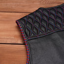 Stylish Diamond Quilted Black Leather Vest Featuring Double Stitching and Flag Liner Leathers Crafted