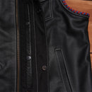 Double-Stitched Black Leather Vest Featuring Inner Flag Design Leathers Crafted