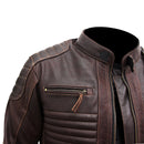 Men's Vintage Brown Leather Biker Jacket – Classic Moto Style with Quilted Detailing Leathers Crafted