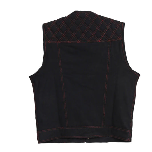 "Black and Red Soft leather Motorbike vest" Leathers Crafted