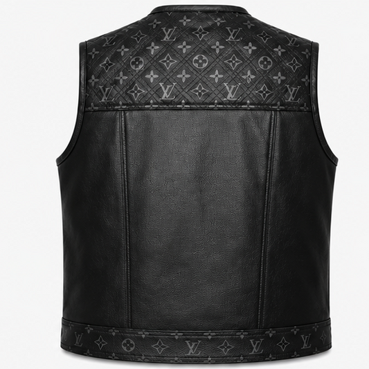 Black Leather Biker Vest for Men – Handmade Motorcycle Rider Vest