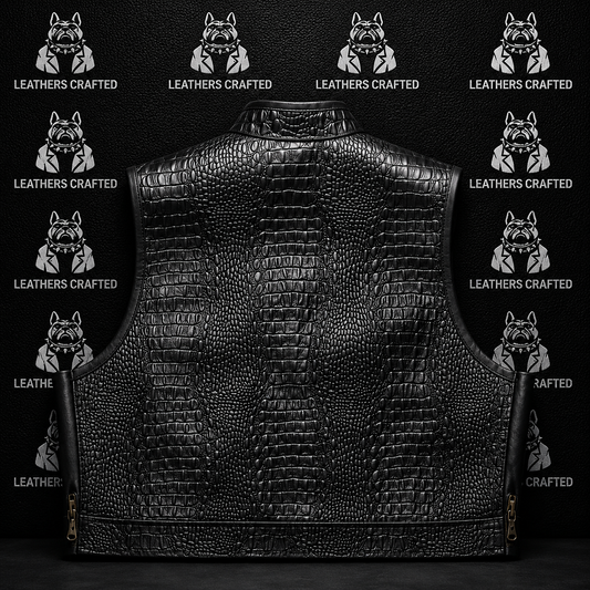 Premium Crocodile Embossed Camo Leather Biker Vest