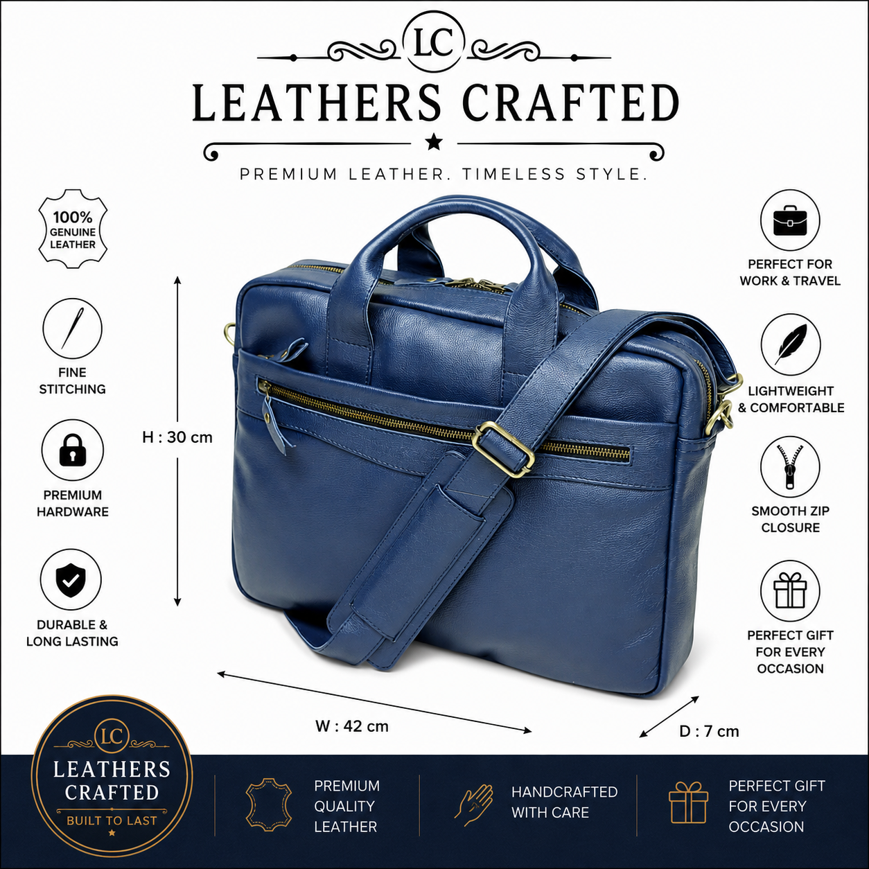 Navy Blue Genuine Leather Briefcase – Leather Work & Messenger Bag | Leathers Crafted