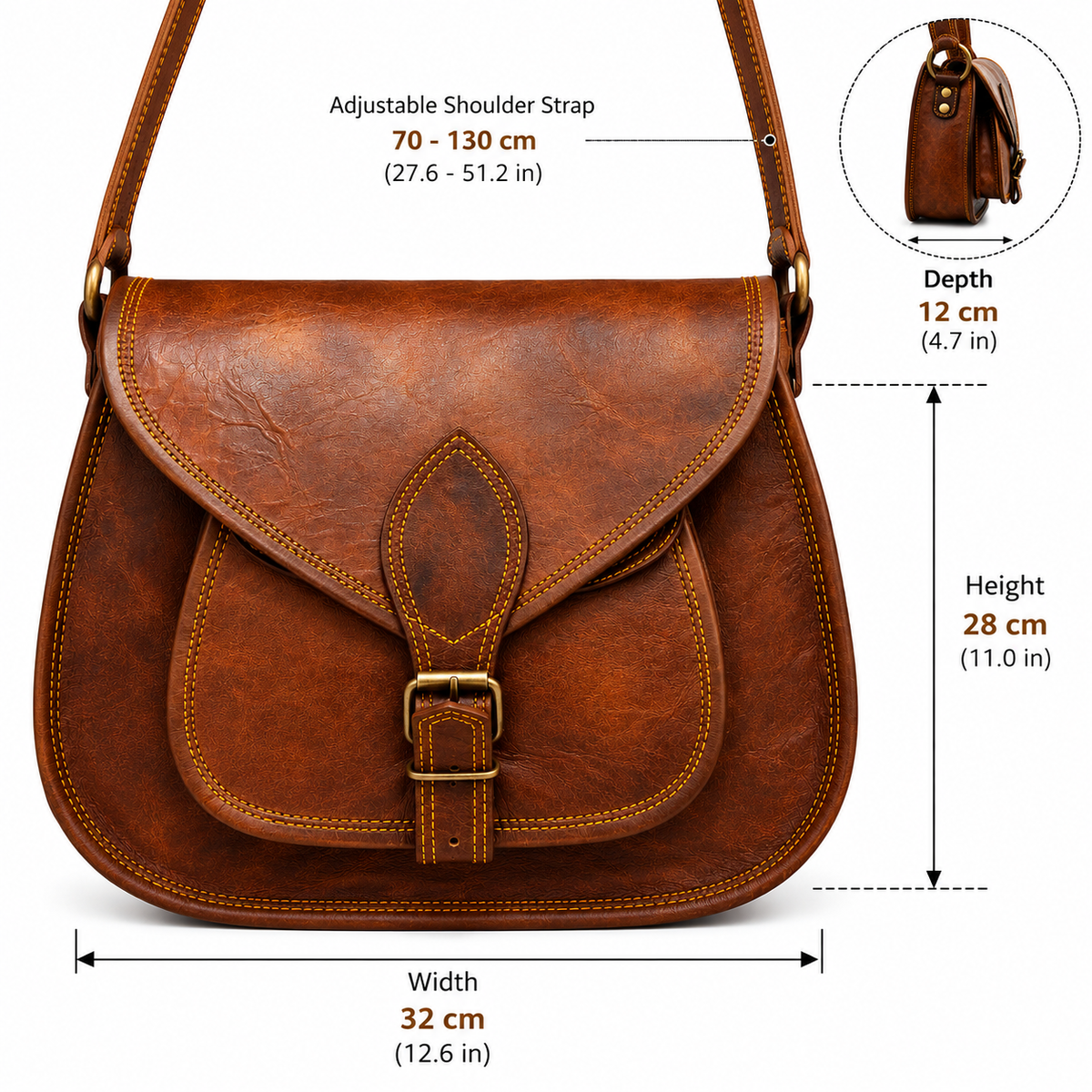 Vintage Brown Leather Crossbody Shoulder Bag – Handmade Messenger Bag with Adjustable Strap