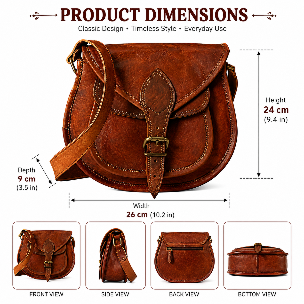 Vintage Leather Saddle Crossbody Bag – Brown Shoulder Bag