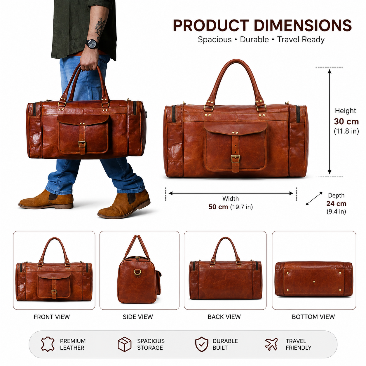 Vintage Brown Leather Duffle Bag – Travel & Weekend Holdall