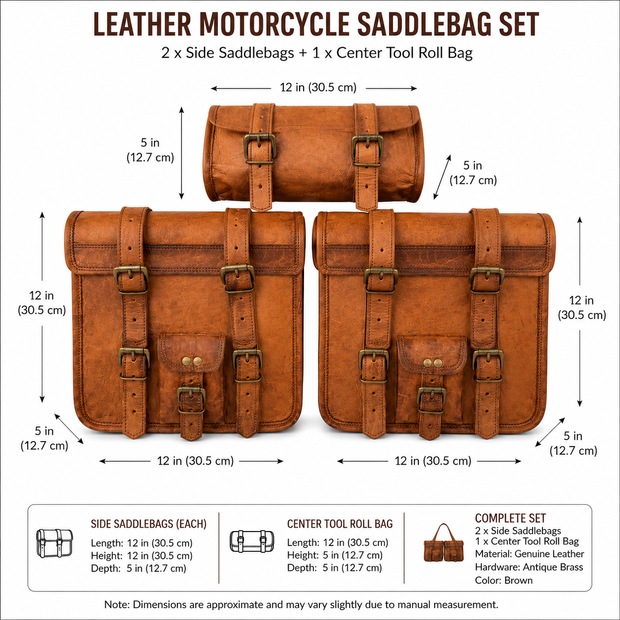 Vintage Leather Motorcycle Saddlebag Set – 3 Piece