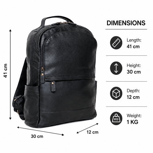 Premium Black Genuine Leather Laptop Backpack for Men & Women | Business, Travel & Everyday Backpack