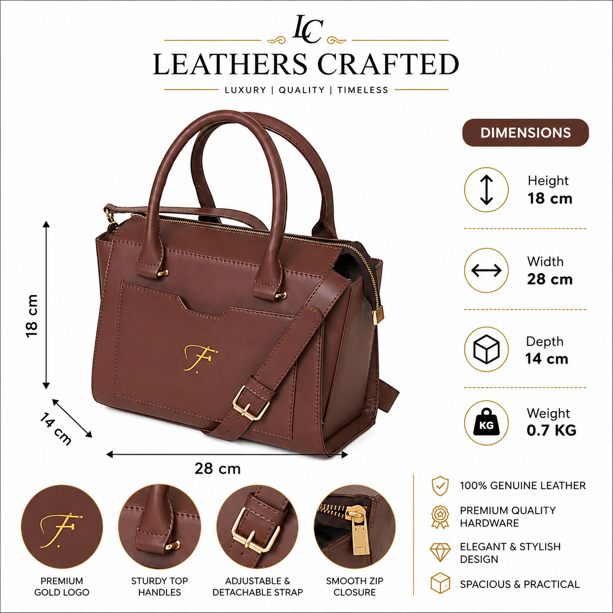 Chocolate Brown Genuine Leather Women's Luxury Satchel Handbag | Leathers crafted