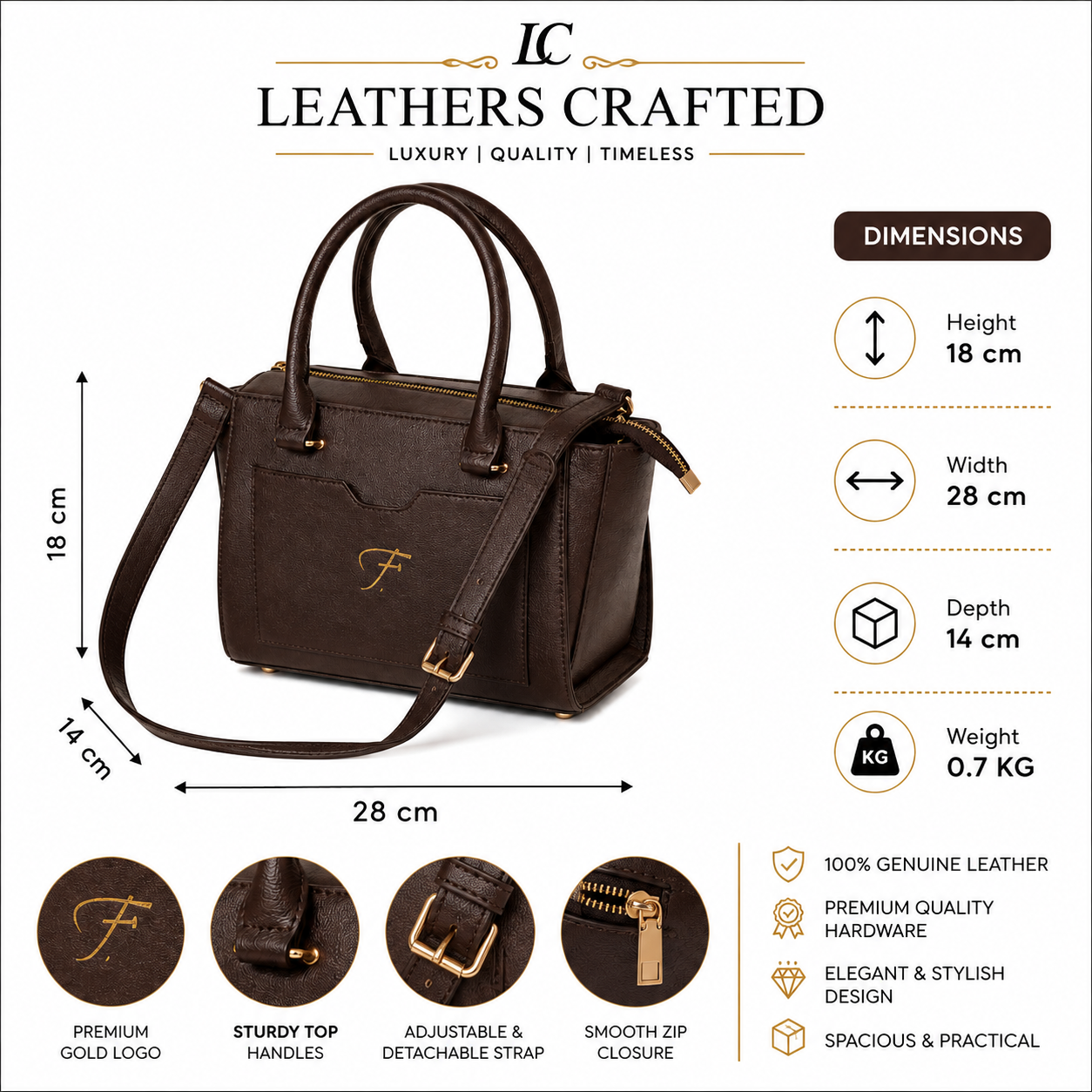 Luxury Brown Leather Women's Satchel Handbag – Genuine Leather Crossbody Tote Purse | Leathers Crafted