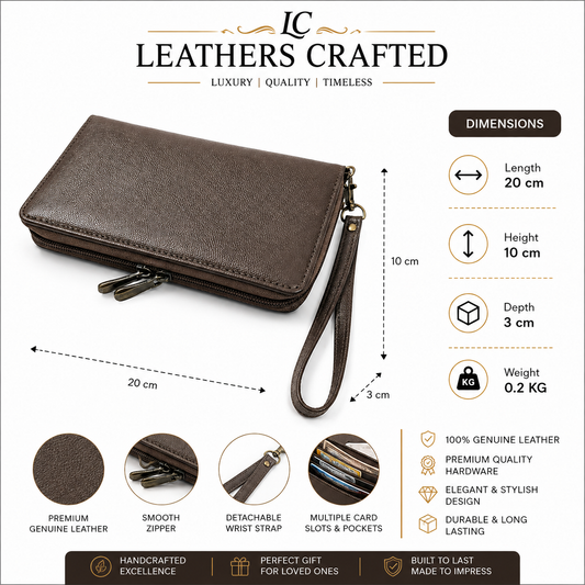 Leathers Crafted Genuine Leather Zip Around Wristlet Wallet – Premium Travel Clutch Organizer for Men & Women
