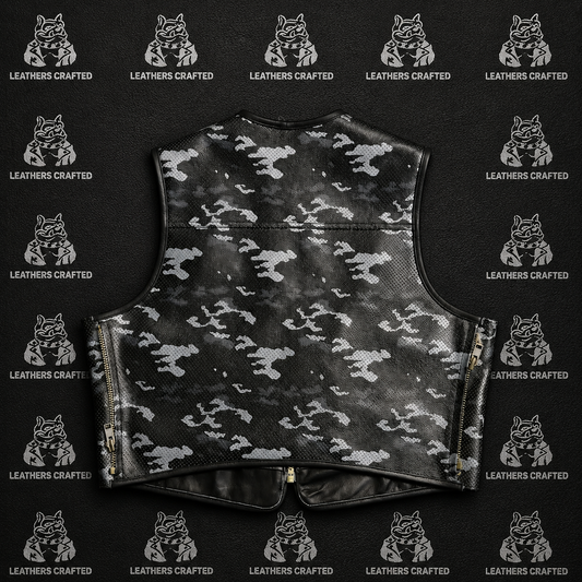 Premium Grey Camo Leather Biker Vest