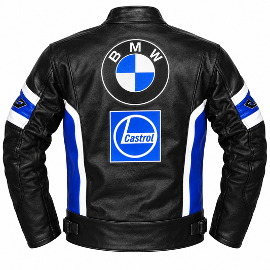 Men's Black & Blue Motorcycle Leather Jacket – Racing Style