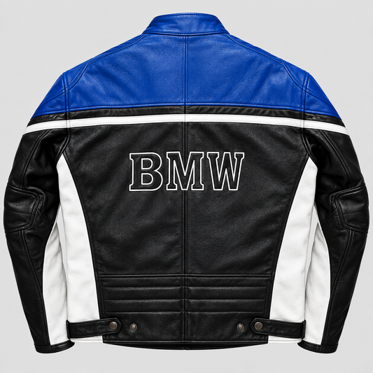 Men's White & Blue Motorcycle Leather Jacket – Racing Style