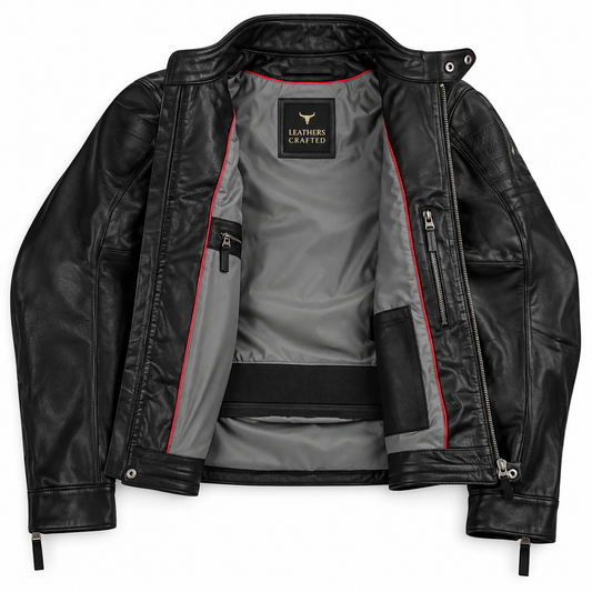 Men's Black Motorcycle Leather Jacket – Minimalist Biker Style