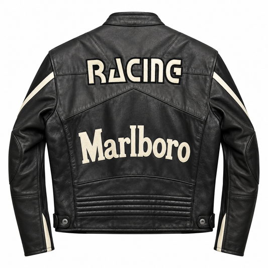 Men's Black Motorcycle Leather Jacket – Vintage Racing Style