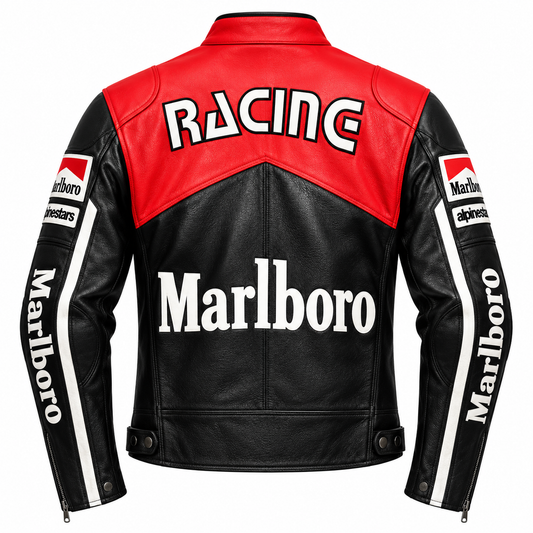 Men's Red & Black Motorcycle Leather Jacket – Vintage Racing Style