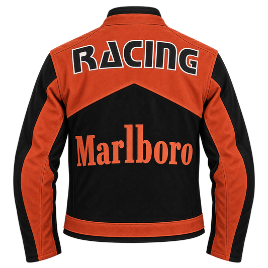 Men's Orange & Black Motorcycle Leather Jacket – Vintage Racing Style