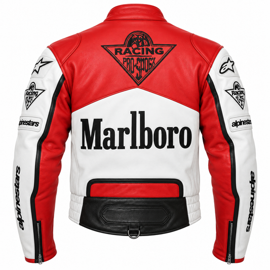 Men's Red White & Black Motorcycle Leather Jacket – Vintage Racing Style