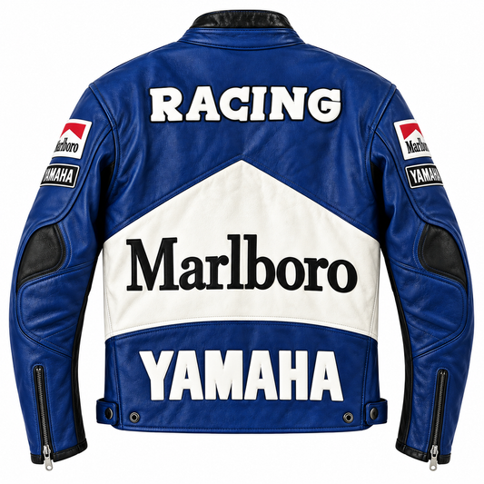 Men's Blue Leather Biker Jacket – Vintage Motorsport Racing Style