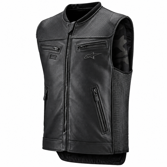 Men's Black Motorcycle Leather Biker Vest | Leathers Crafted