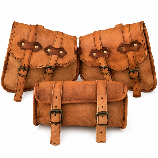 Handcrafted Leather Motorcycle Saddle Bags Set – 3 Piece