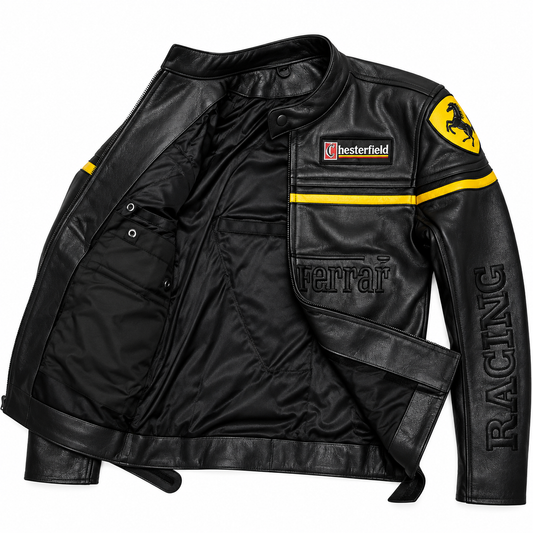 Men’s Black Leather Racing Jacket – Yellow Motorsport Biker Jacket