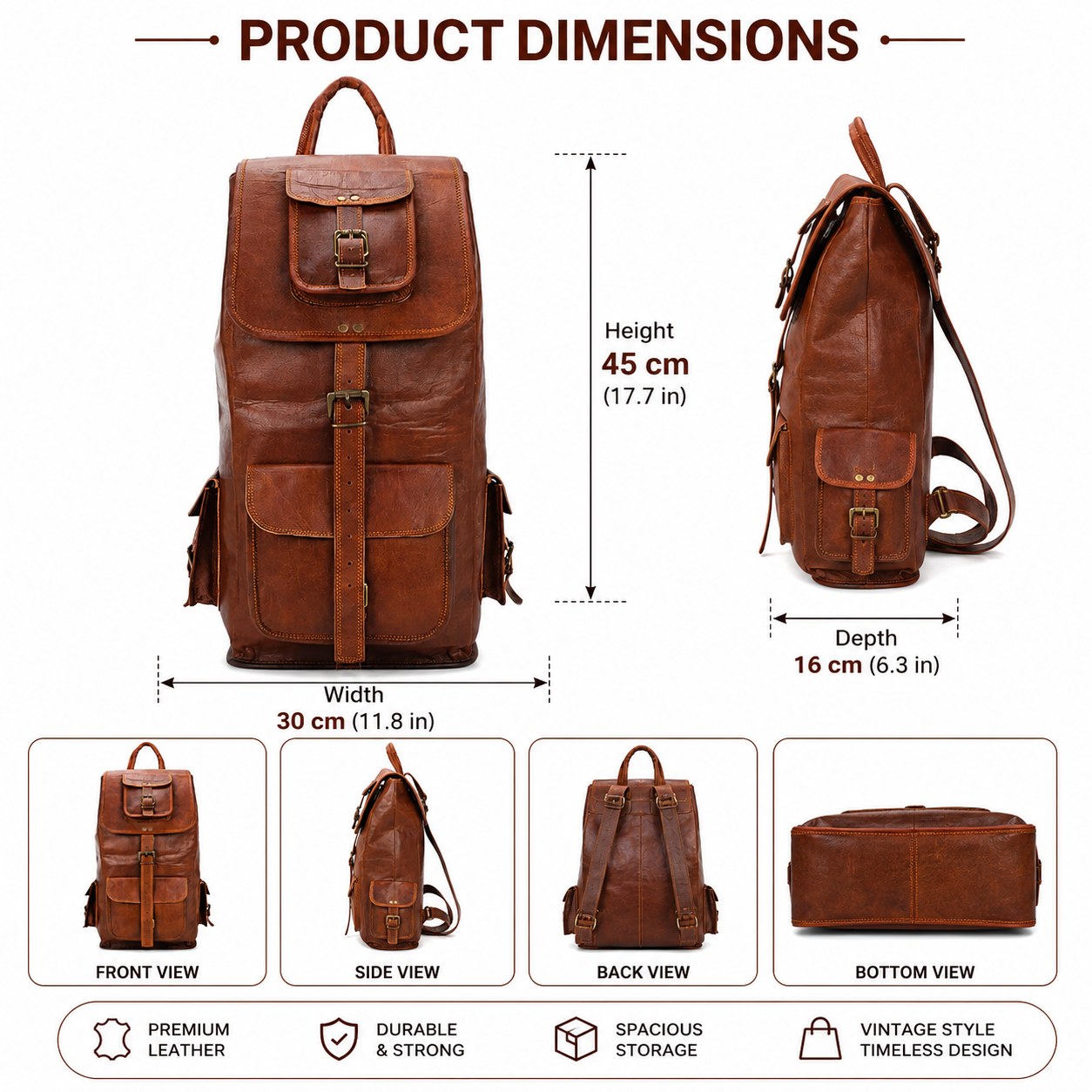 Vintage Brown Leather Backpack for Men – Handmade Travel & Work Rucksack