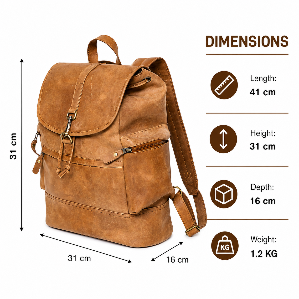 Vintage Tan Genuine Leather Backpack for Hiking & College Rucksack