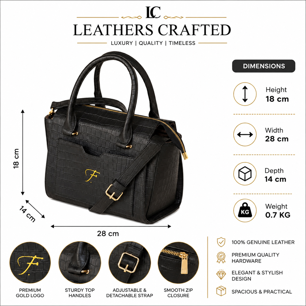 Leathers Crafted Crocodile Pattern Leather Handbag for Women Satchel Bag