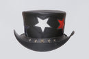 Steampunk Black Leather Top Hat with Five-Star Band Design Leathers Crafted