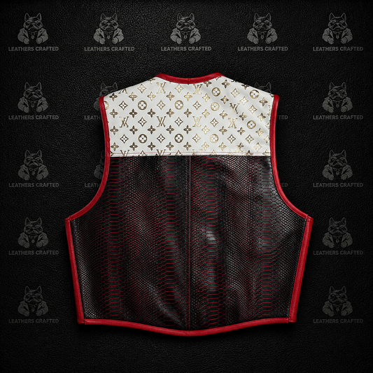 Luxury Black & White Exotic Leather Biker Vest