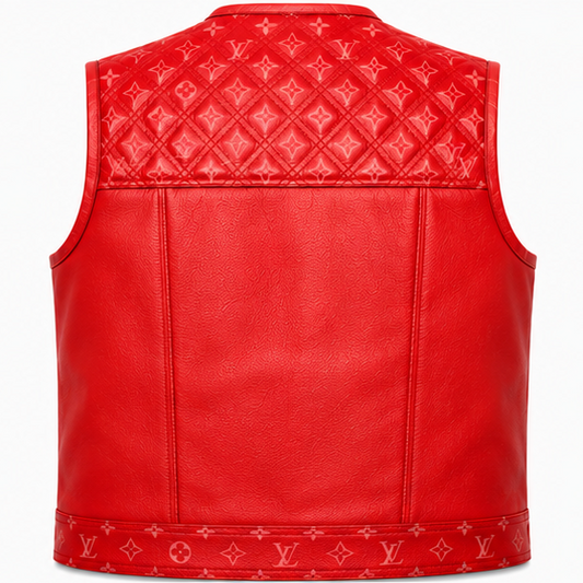 Handmade Red Leather Biker Vest
