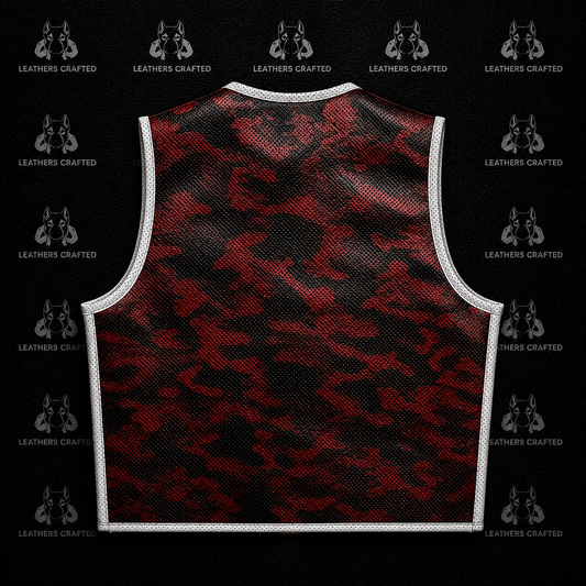 Premium Red Camouflage Leather Biker Vest