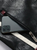 Men's Bold Tri-Color Moto Jacket – Black, White, and Burgundy Leather Biker Style Leathers Crafted