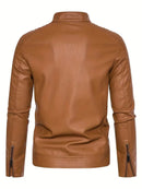 Camel Brown Leather Biker jacket Leathers Crafted