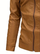 Camel Brown Leather Biker jacket Leathers Crafted