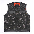 Ride in Style: Black Leather Biker Vest with Camo Flair Leathers Crafted