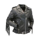 Women’s Motorcycle Black Fringe Leather Jacket Leathers Crafted