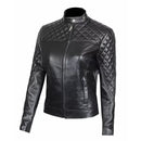 Women’s Black Dimond Quilted Motorcycle Leather Jacket Leathers Crafted